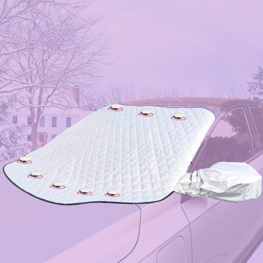 A windshield cover fitted over a car windscreen